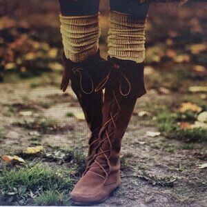 Vintage Minnetonka Suede Leather Tall Lace Up Fringe Moccasin Boot